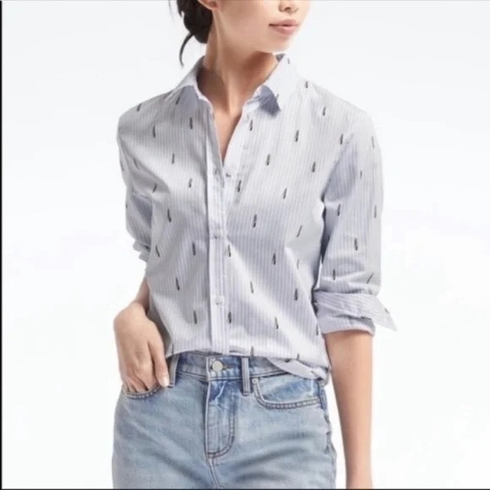 Banana Republic Lipstick Print Stripes Dillon Shirt Tall Small - Preppy Office